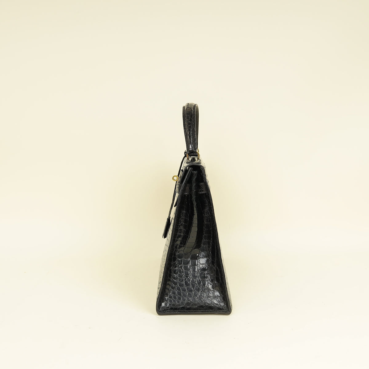Hermes Noir Vintage Shiny Crocodile Kelly 32 Bag