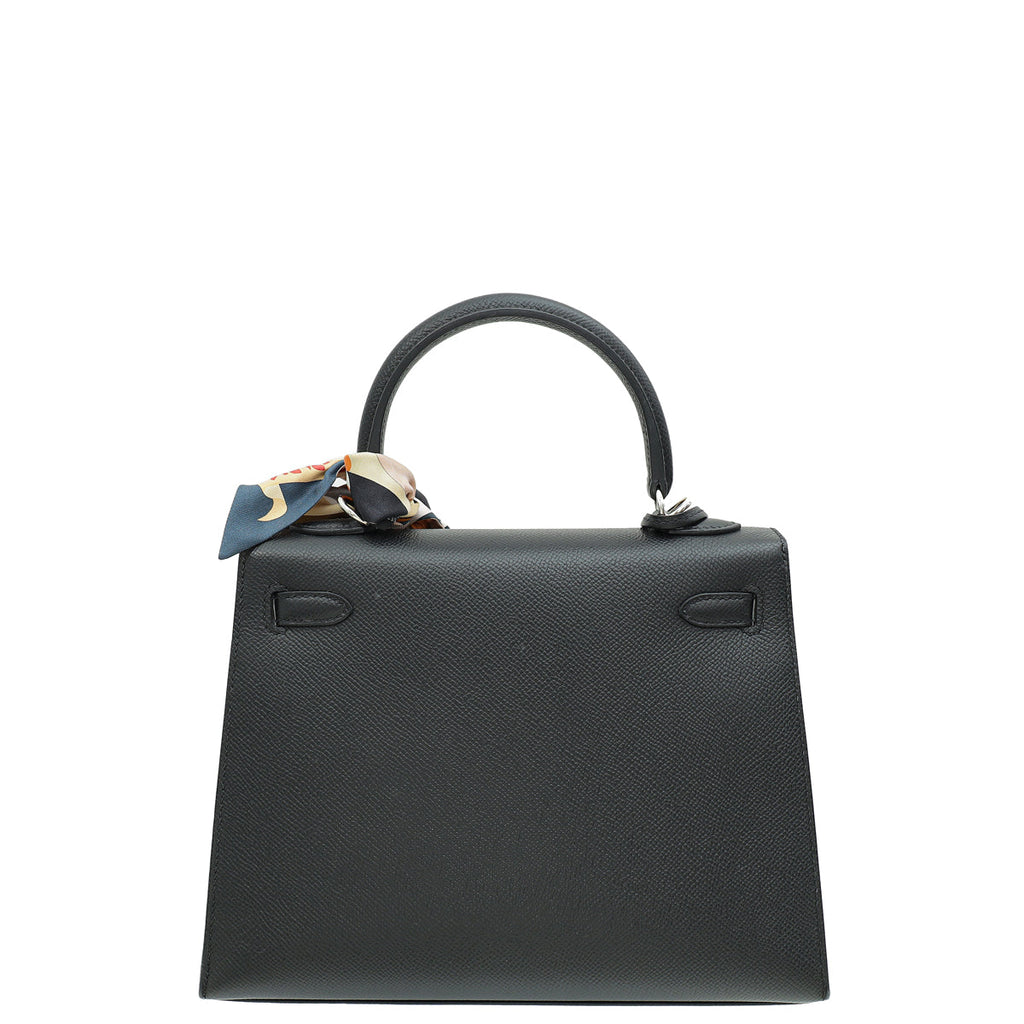 Hermes Noir Kelly 25 Sellier Bag W/ Twilly