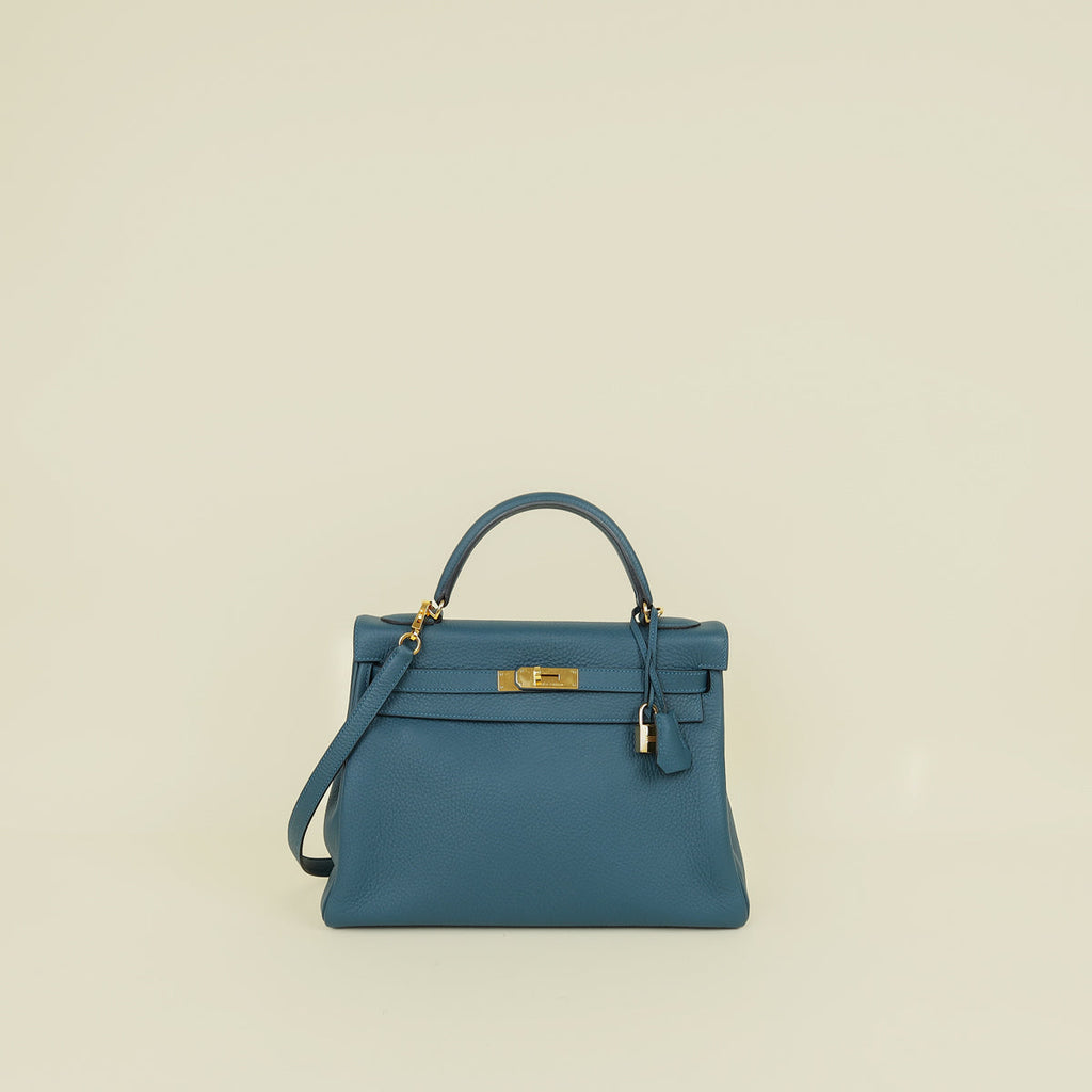Hermes Bleu Colvert Kelly 32 Retourne Bag