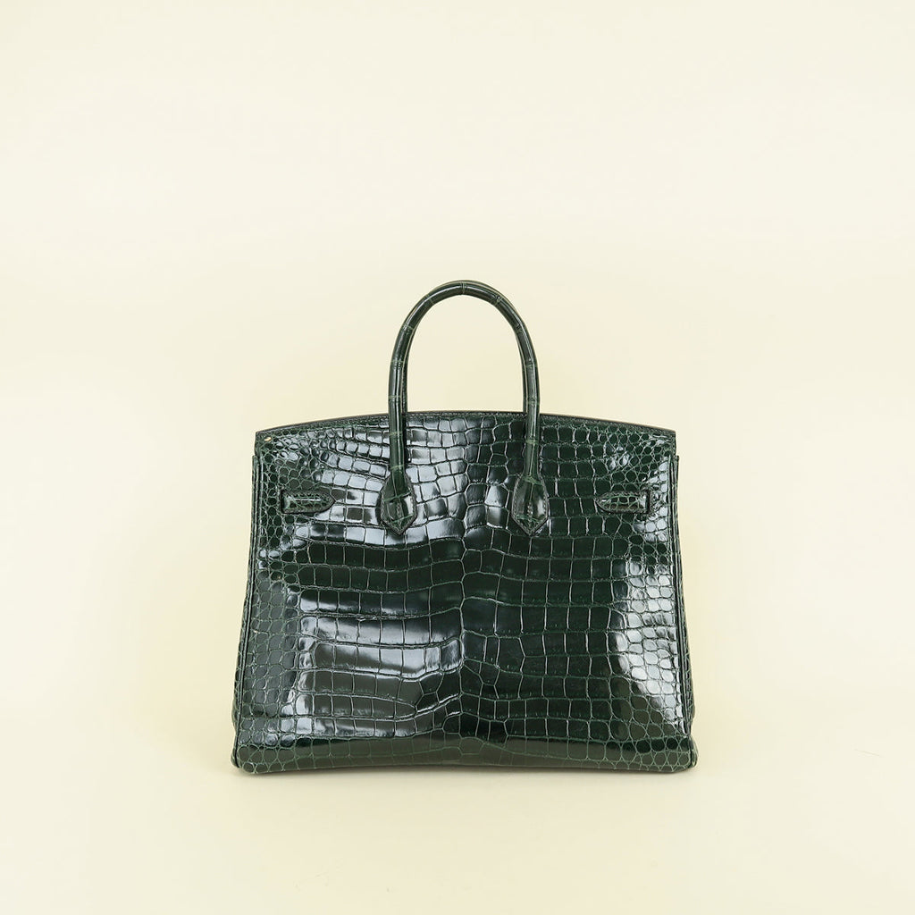 Hermes Vert Emerald Shiny Porosus Crocodile Birkin 35 Bag