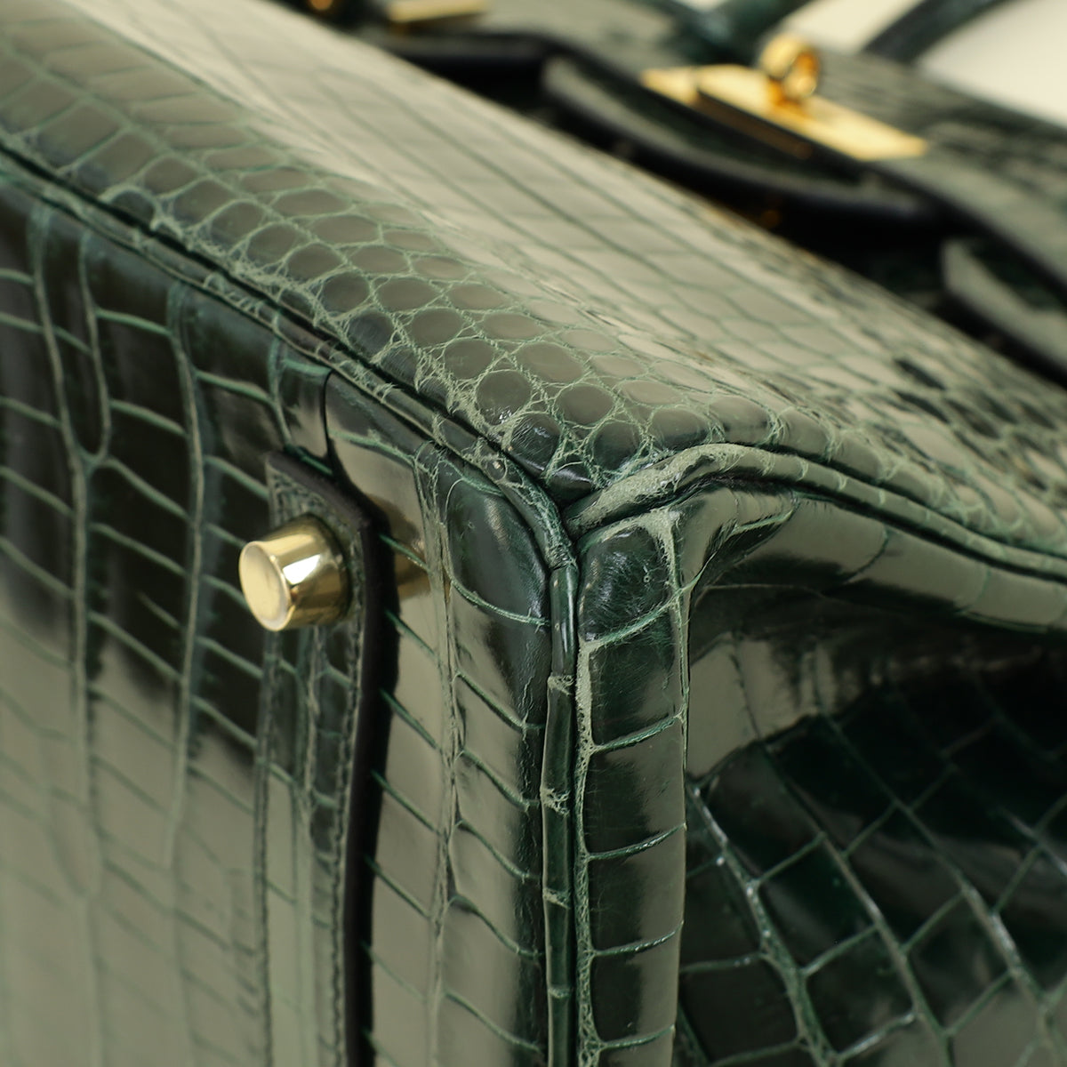Hermes Vert Emerald Shiny Porosus Crocodile Birkin 35 Bag
