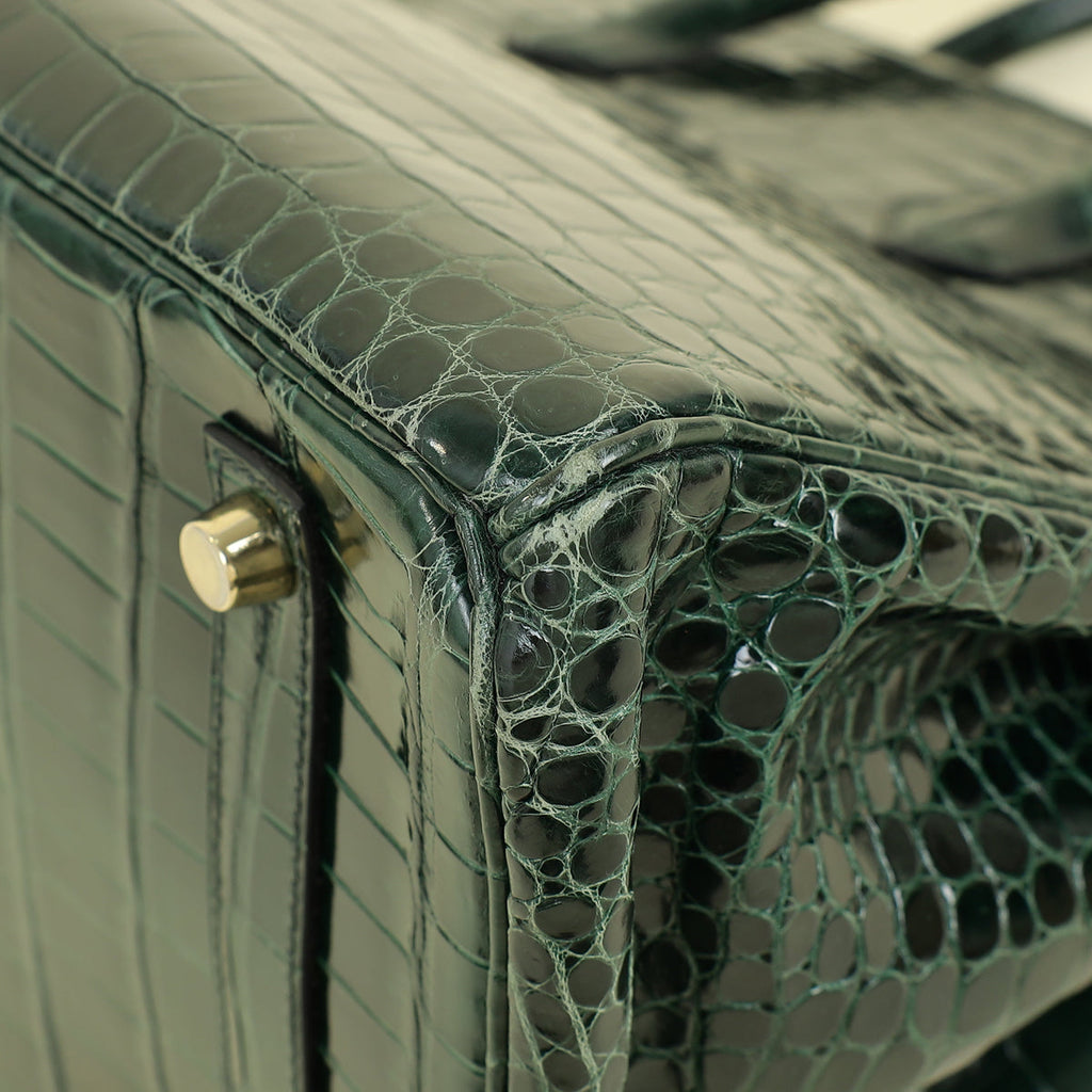Hermes Vert Emerald Shiny Porosus Crocodile Birkin 35 Bag