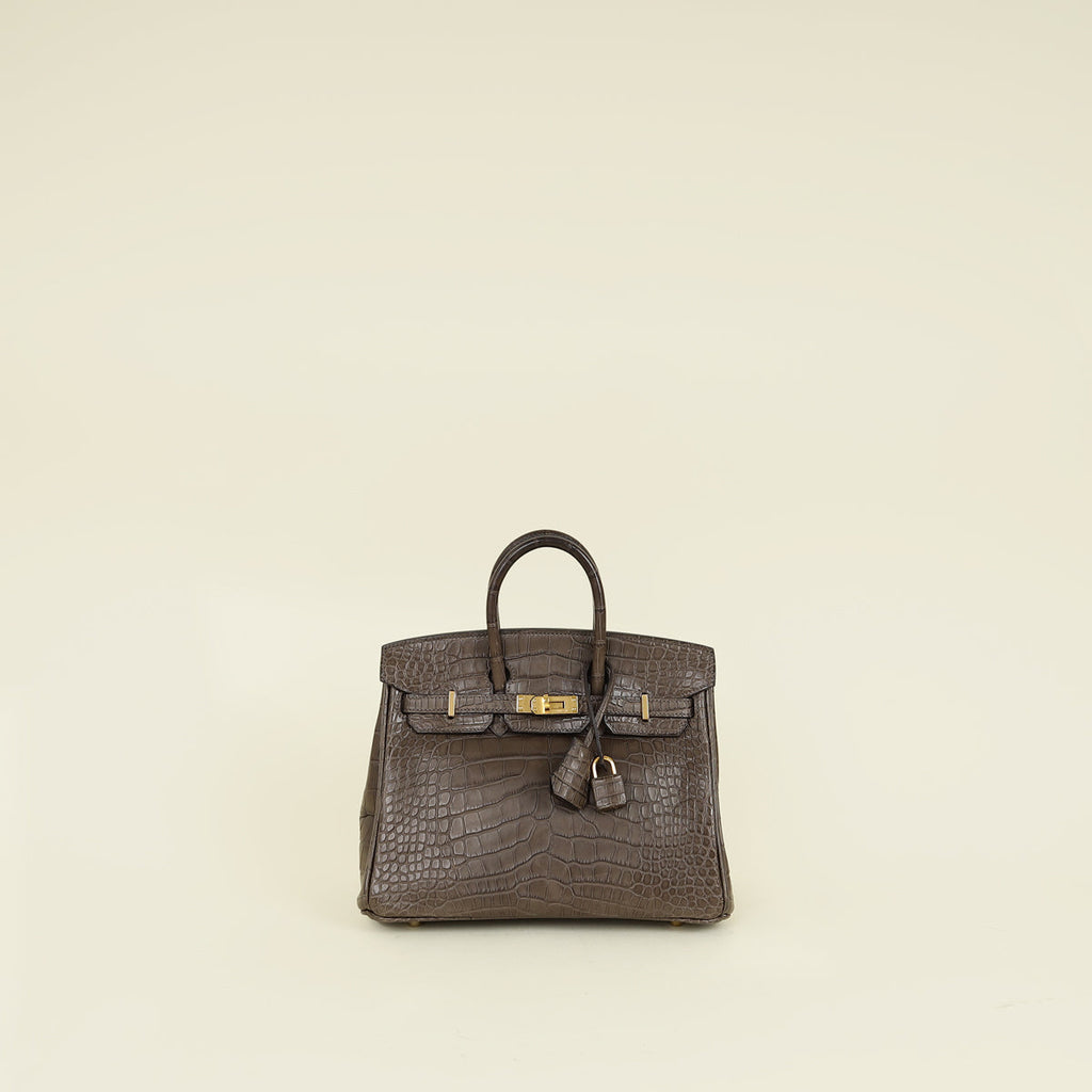 Hermes Gris Elephant 8C Matte Alligator Mississippiensis Birkin 25 Bag