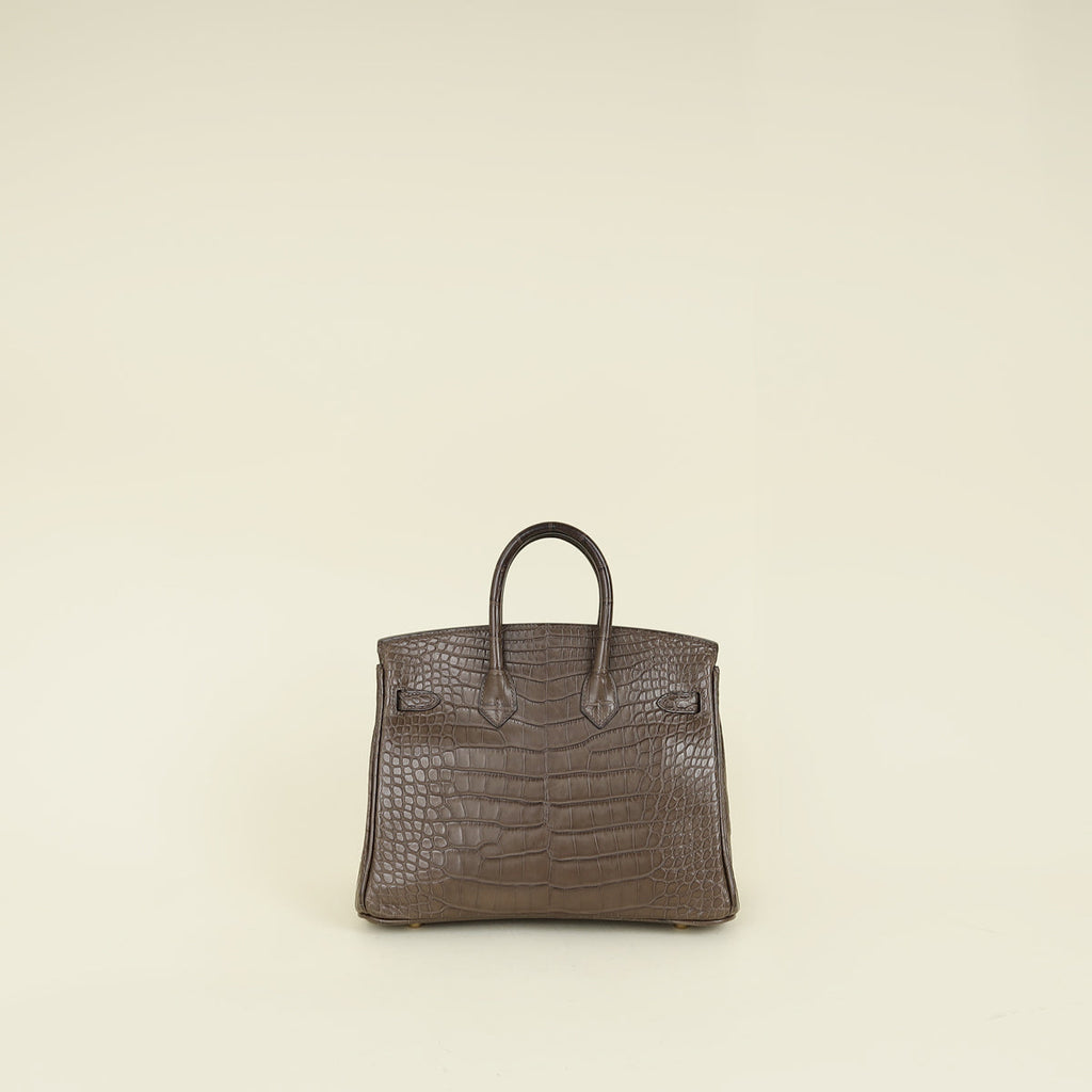 Hermes Gris Elephant 8C Matte Alligator Mississippiensis Birkin 25 Bag