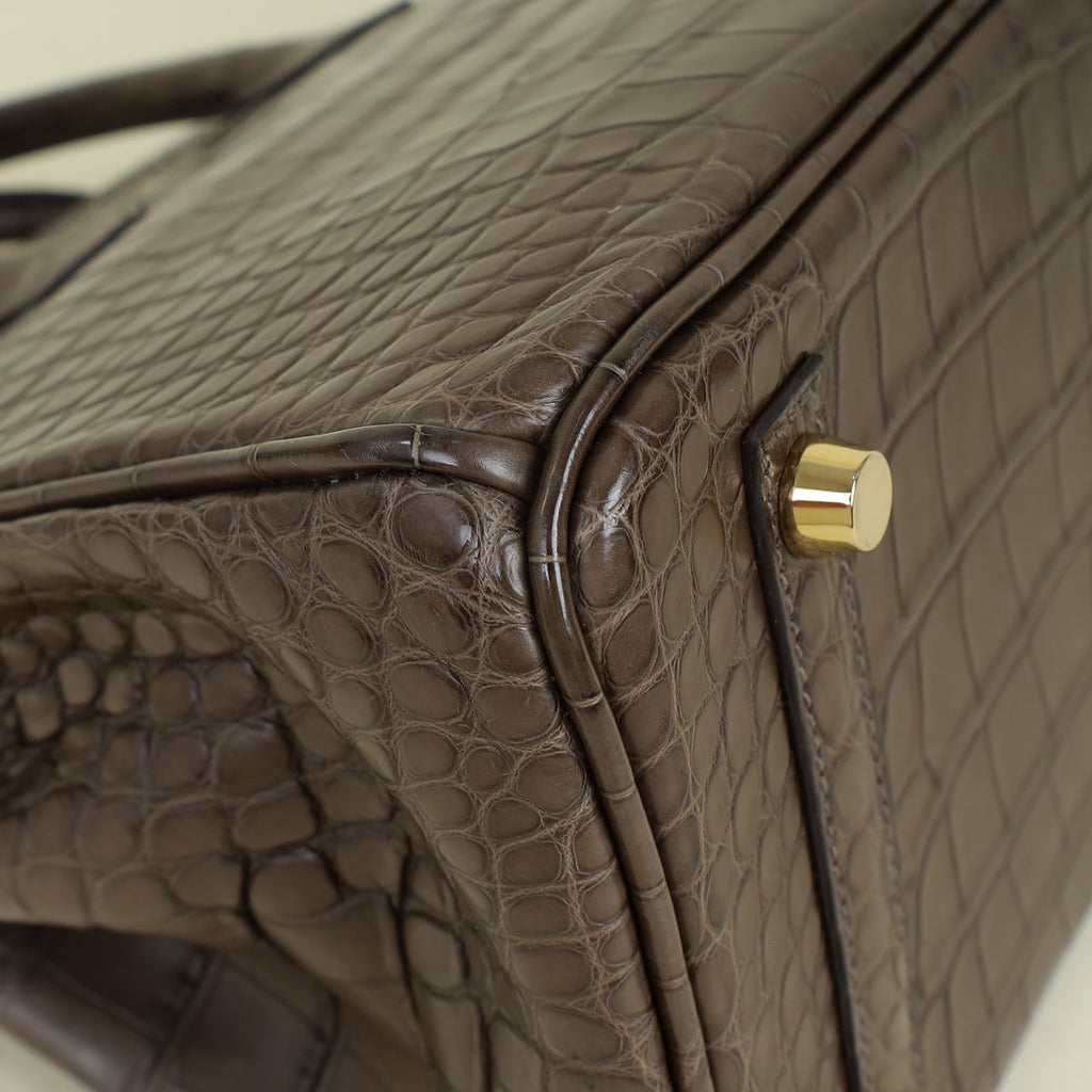Hermes Gris Elephant 8C Matte Alligator Mississippiensis Birkin 25 Bag