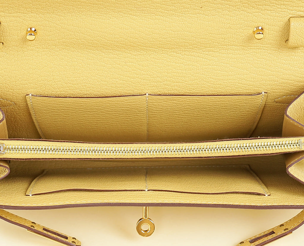 Hermes Jaune Poussin Kelly To Go Chevre Mysore Wallet w/ Twilly