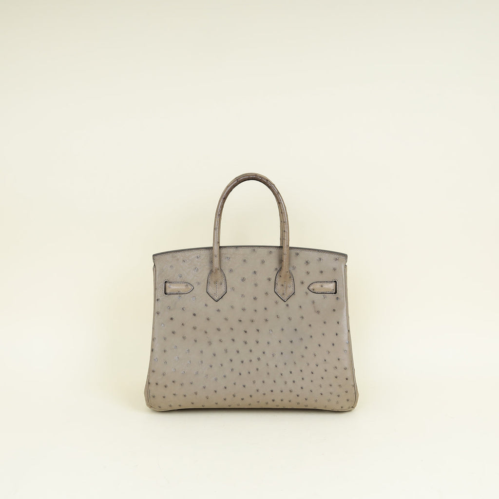 Hermes Gris Tourterelle Ostrich Retourne Birkin 30 Bag