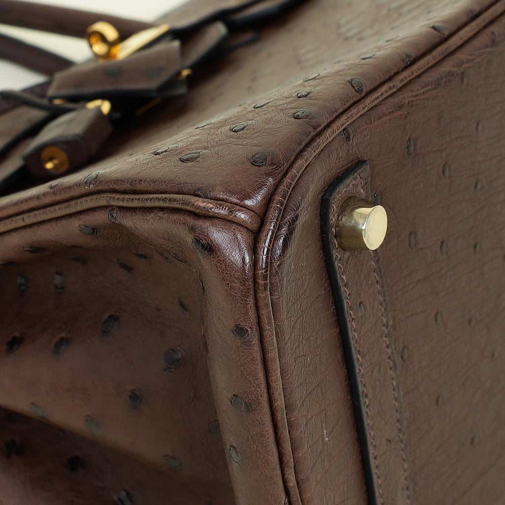 Hermes Chocolate Ostrich Retourne Birkin 30 Bag