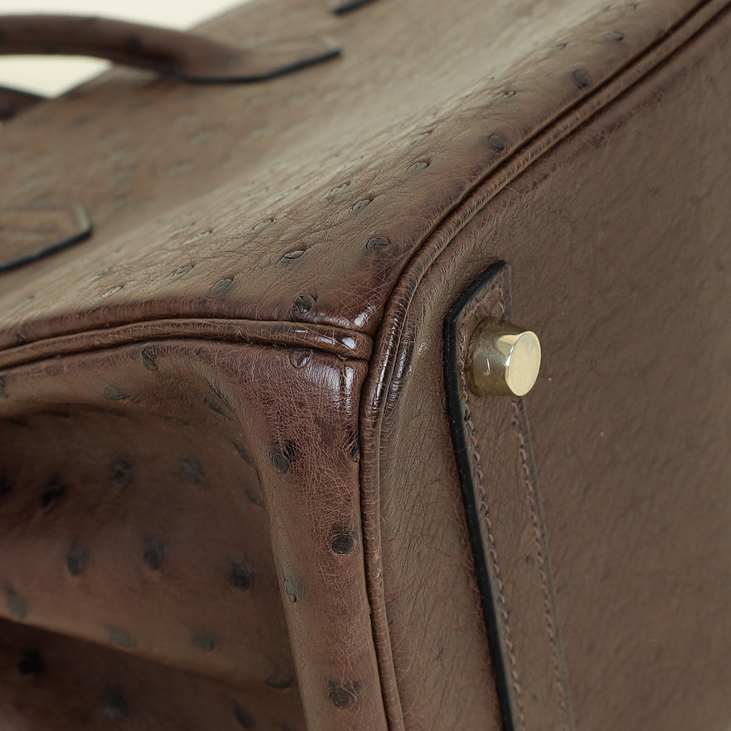 Hermes Chocolate Ostrich Retourne Birkin 30 Bag