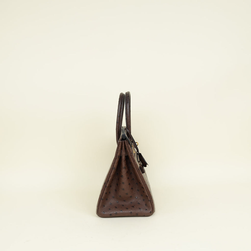 Hermes Chocolate Ostrich Retourne Birkin 30 Bag