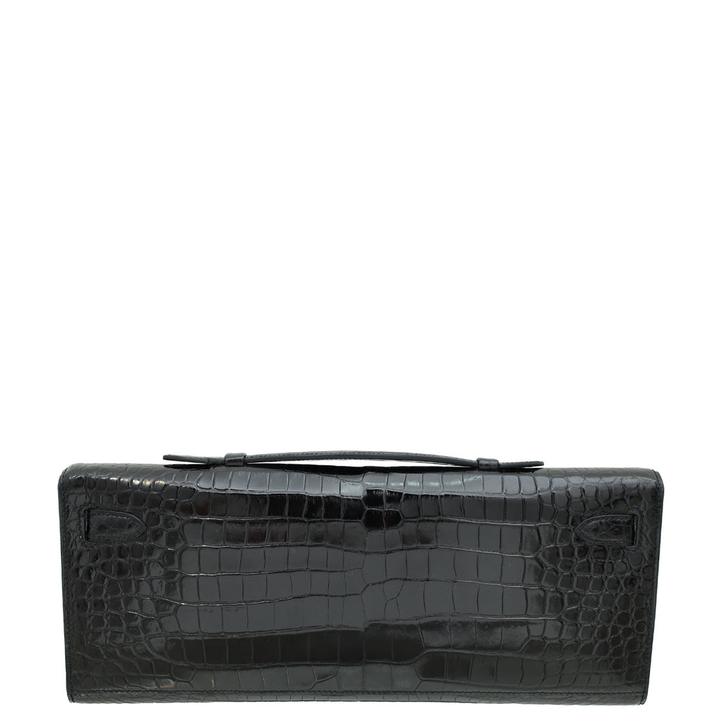 Hermes Noir Kelly Cut Shiny Crocodile Porosus Bag
