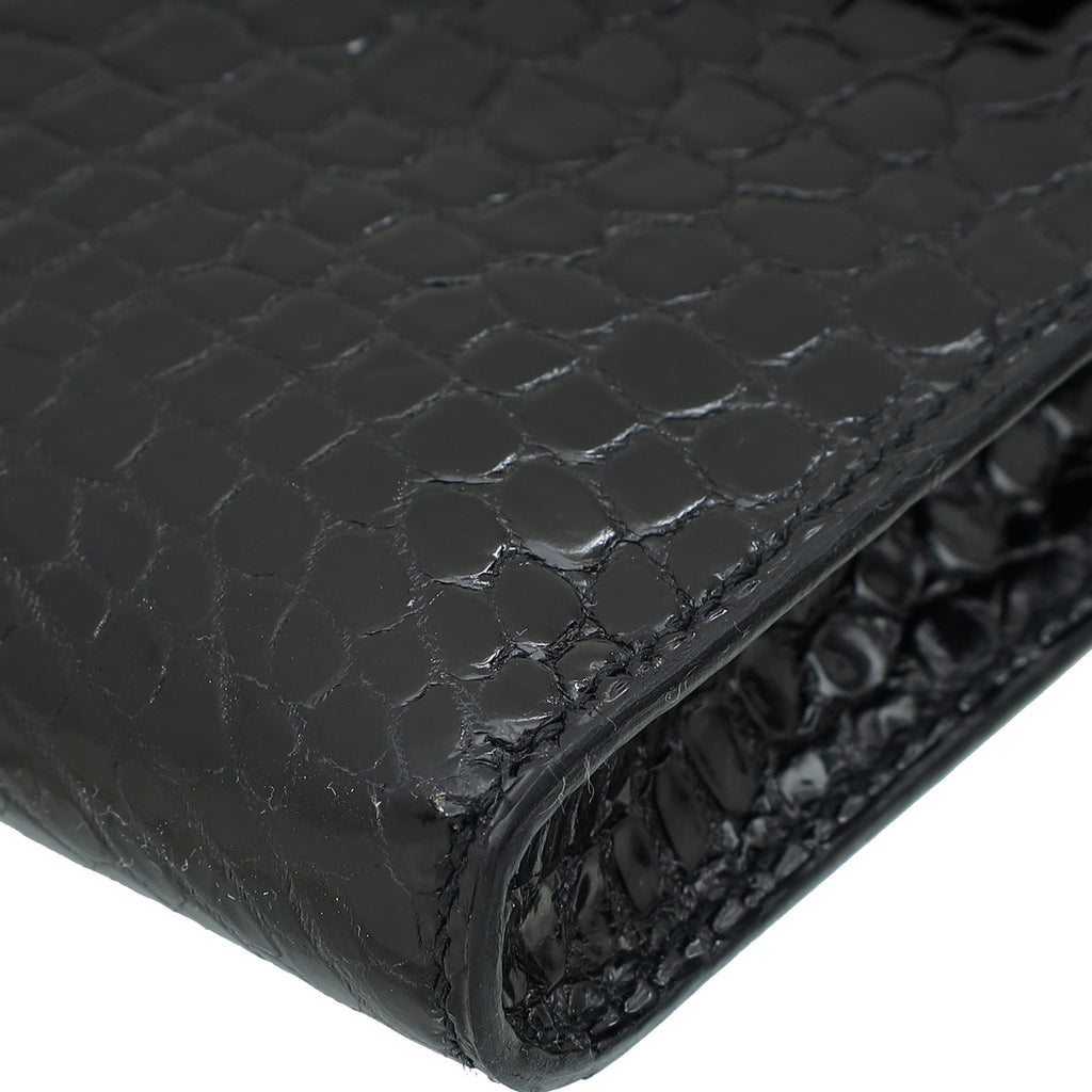 Hermes Noir Kelly Cut Shiny Crocodile Porosus Bag