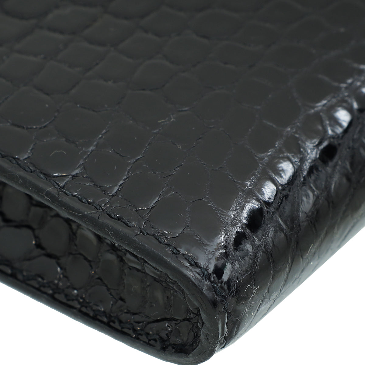 Hermes Noir Kelly Cut Shiny Crocodile Porosus Bag