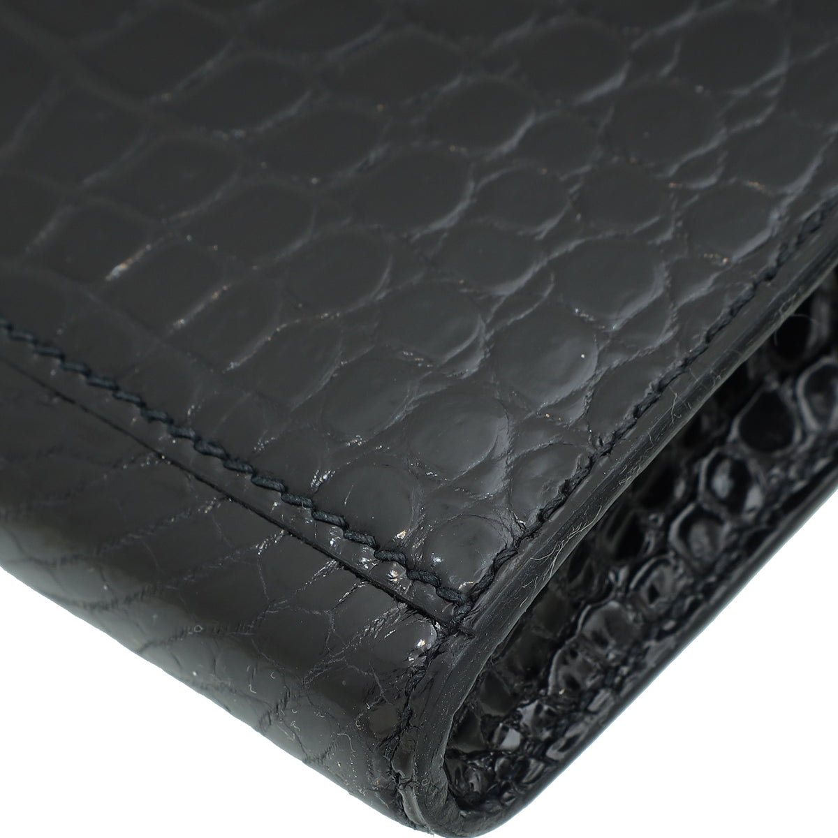 Hermes Noir Kelly Cut Shiny Crocodile Porosus Bag