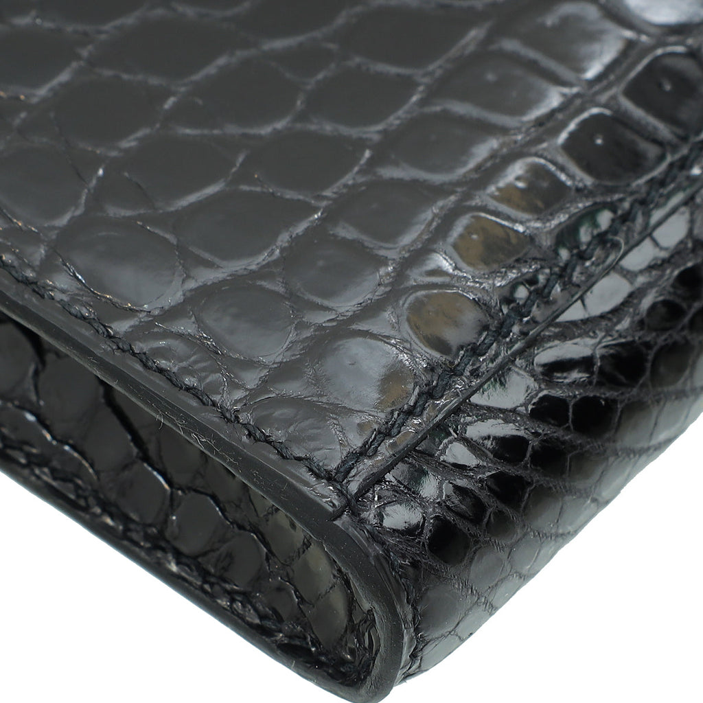 Hermes Noir Kelly Cut Shiny Crocodile Porosus Bag