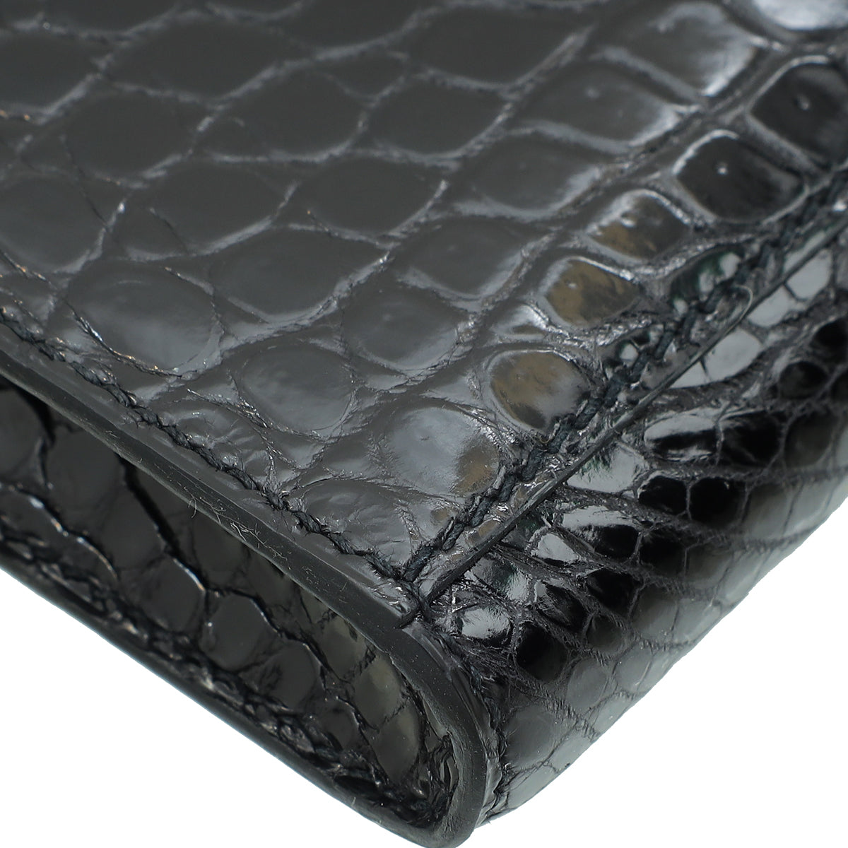 Hermes Noir Kelly Cut Shiny Crocodile Porosus Bag