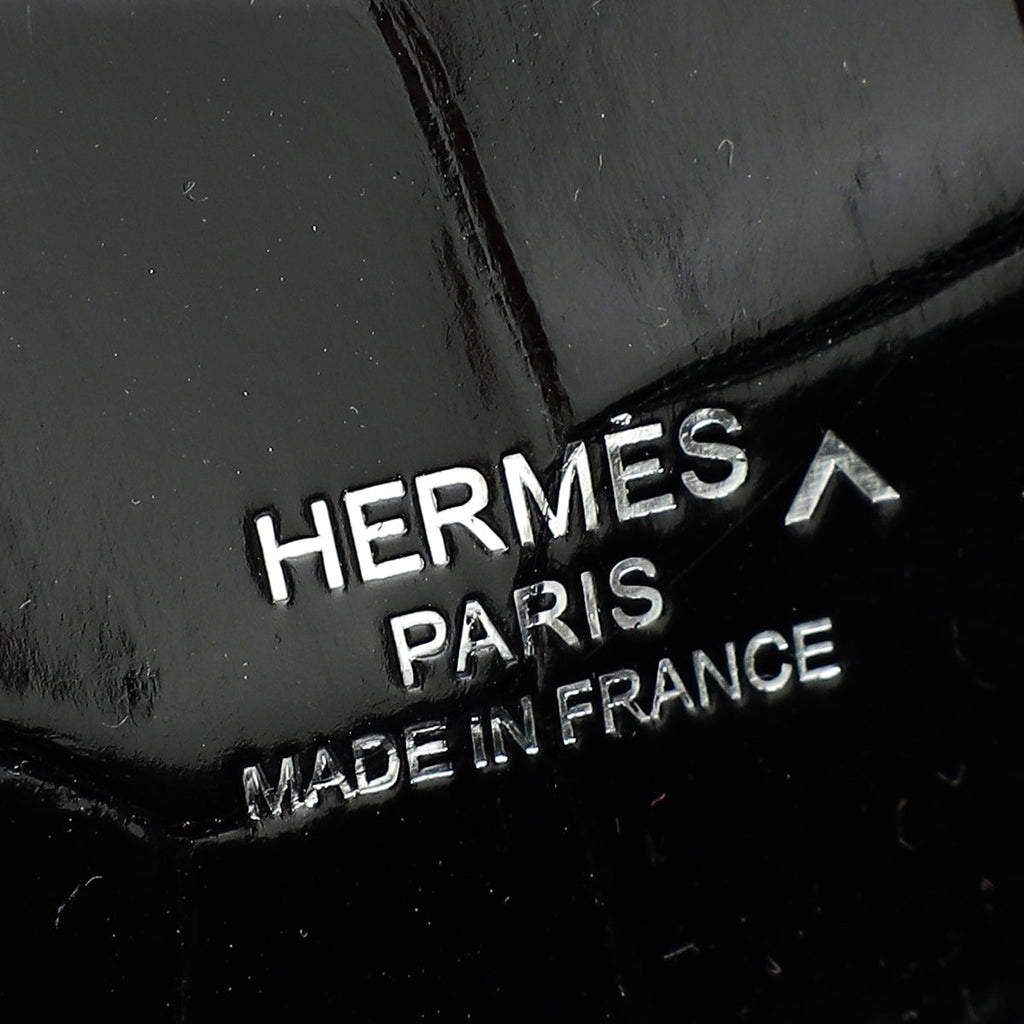Hermes Noir Kelly Cut Shiny Crocodile Porosus Bag