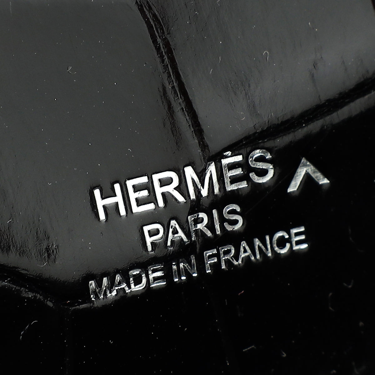 Hermes Noir Kelly Cut Shiny Crocodile Porosus Bag