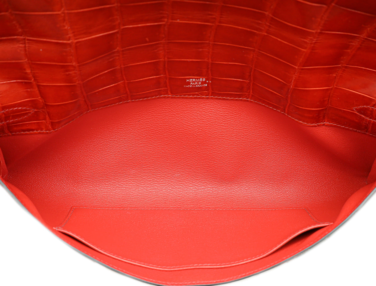 Hermes Miel Shiny Niloticus Crocodile Kelly Cut Bag