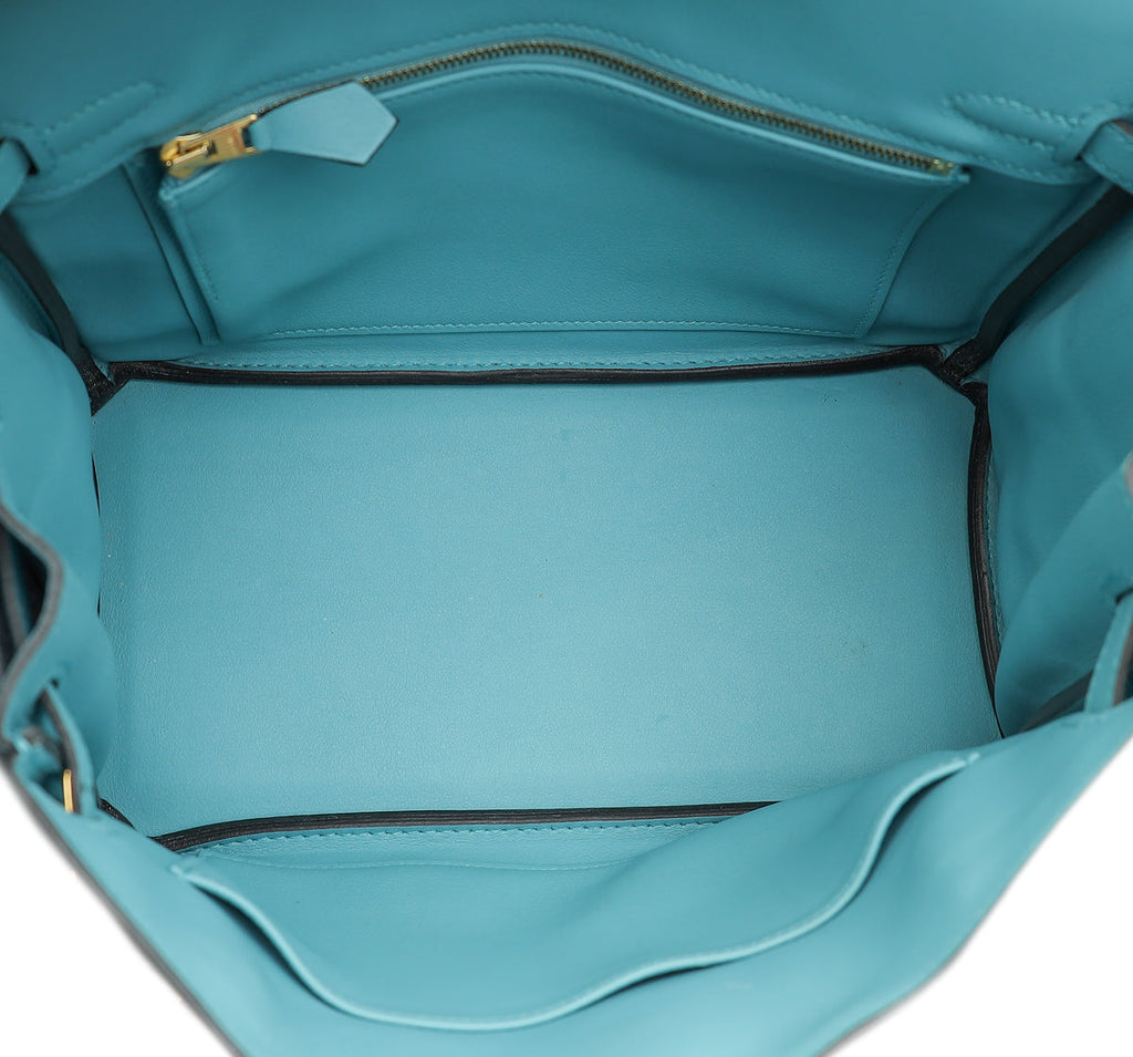 Hermes Bleu Atoll Retourne Birkin 25 Bag W/ Twillies