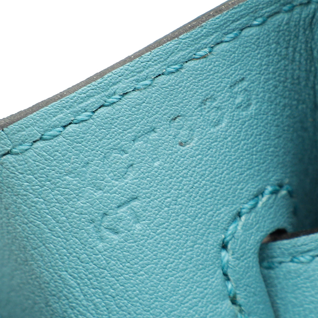 Hermes Bleu Atoll Retourne Birkin 25 Bag W/ Twillies