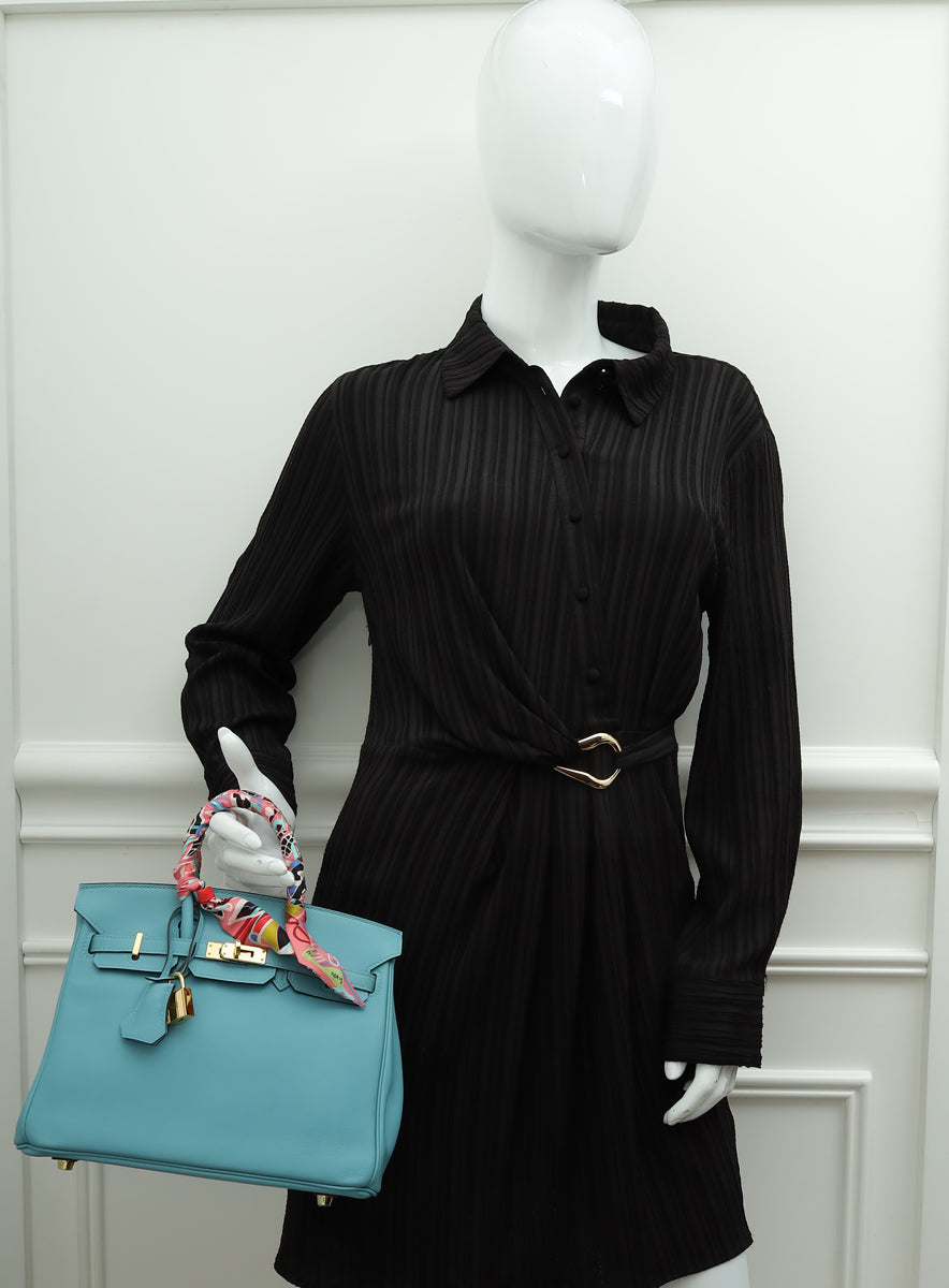 Hermes Bleu Atoll Retourne Birkin 25 Bag W/ Twillies