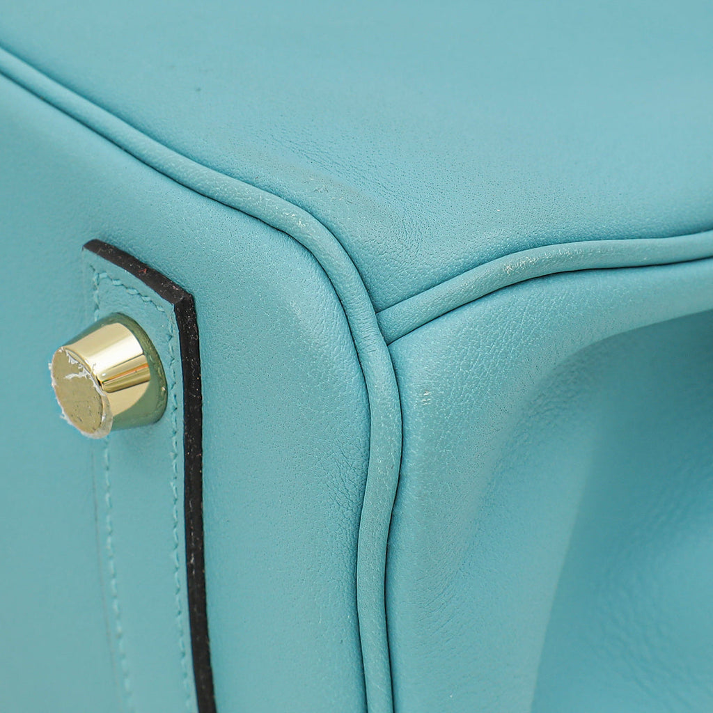 Hermes Bleu Atoll Retourne Birkin 25 Bag W/ Twillies
