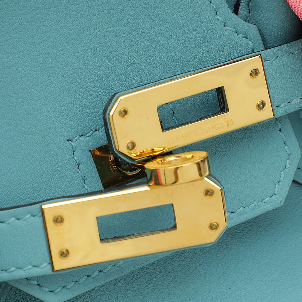 Hermes Bleu Atoll Retourne Birkin 25 Bag W/ Twillies