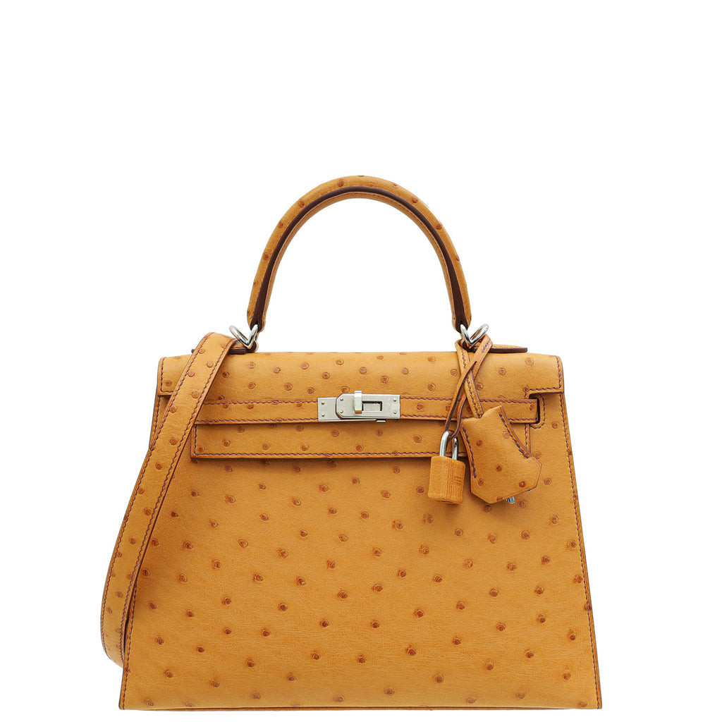 Hermes Gold Ostrich Sellier Kelly 25 Bag