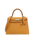 Hermes Gold Ostrich Sellier Kelly 25 Bag