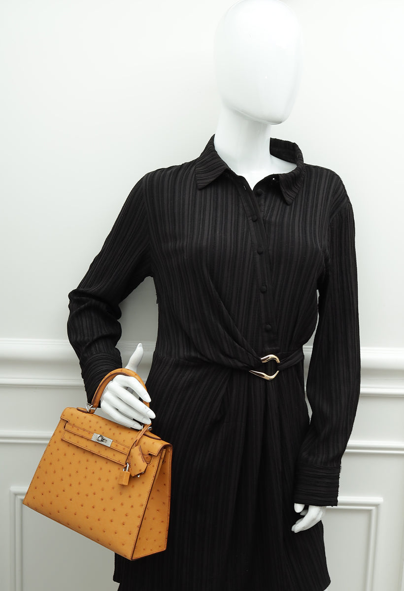 Hermes Gold Ostrich Sellier Kelly 25 Bag