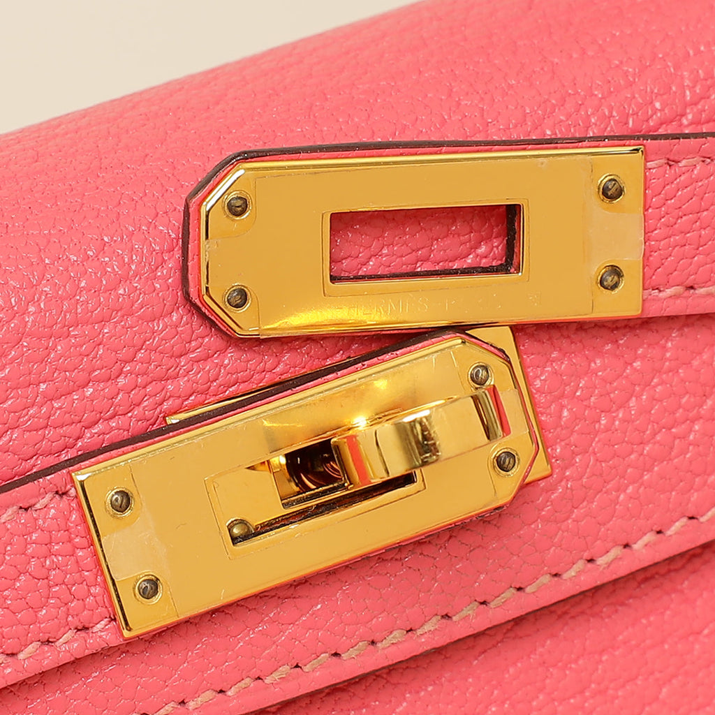 Hermes Rose Azalee Chevre Mysore Mini Kelly Sellier Bag