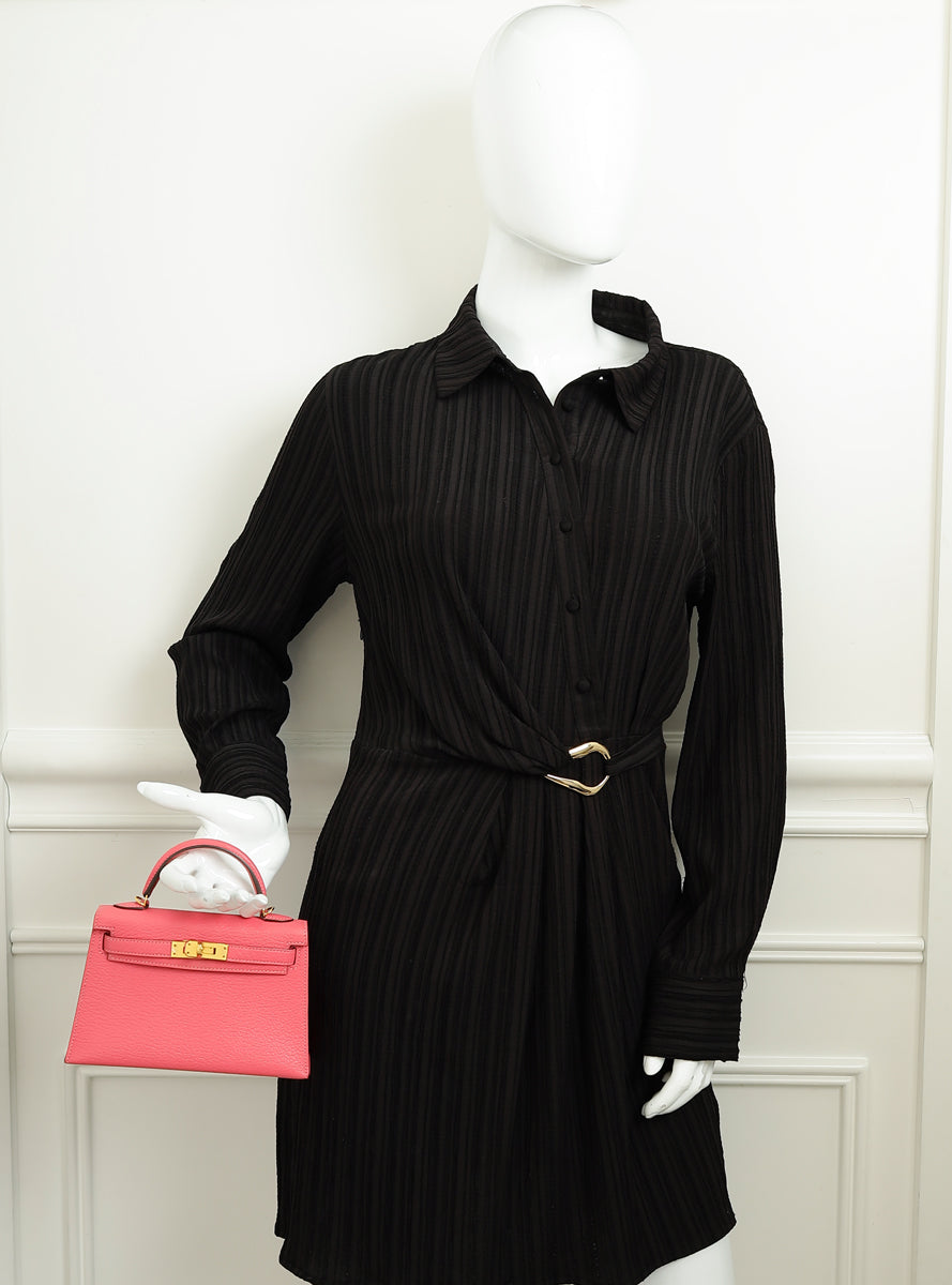 Hermes Rose Azalee Chevre Mysore Mini Kelly Sellier Bag