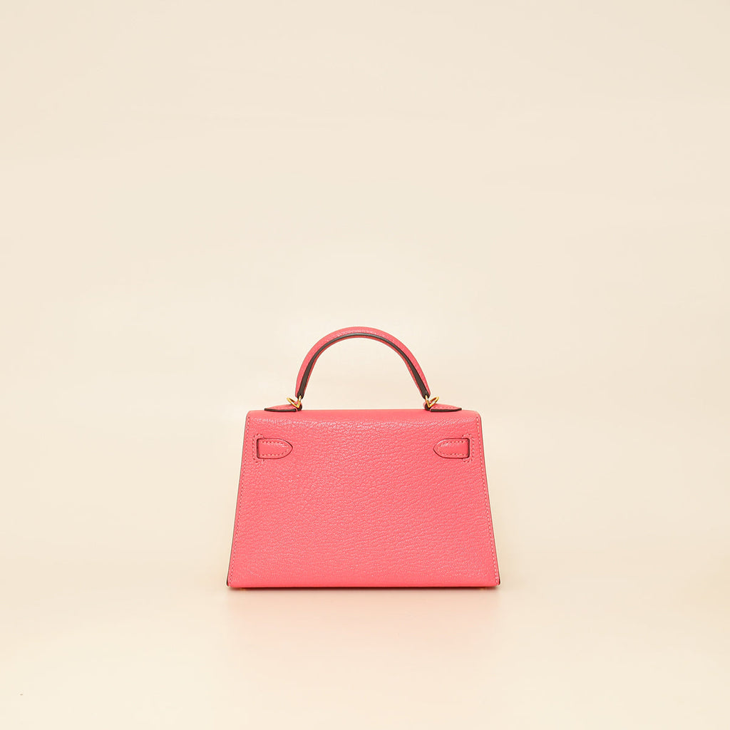 Hermes Rose Azalee Chevre Mysore Mini Kelly Sellier Bag
