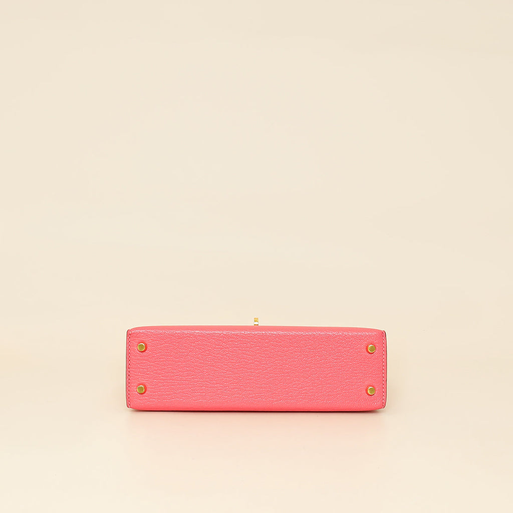 Hermes Rose Azalee Chevre Mysore Mini Kelly Sellier Bag