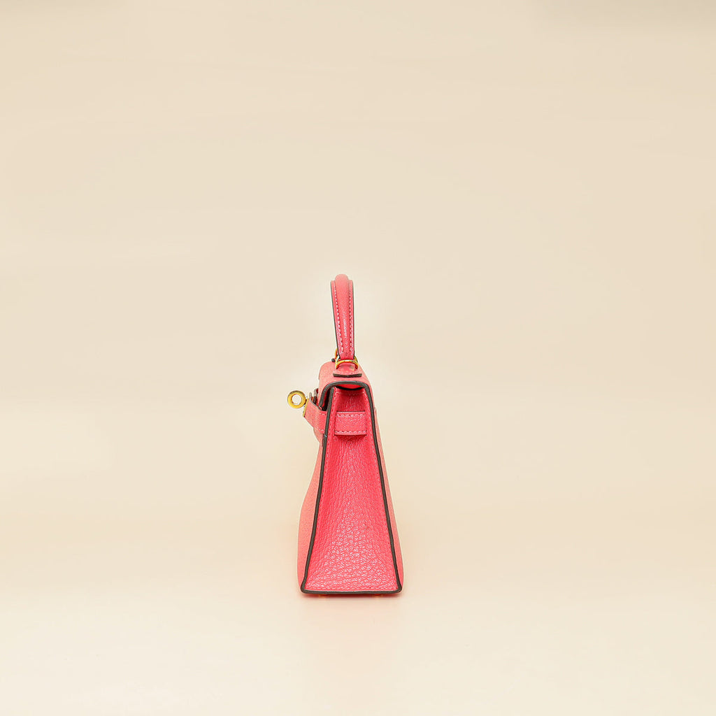 Hermes Rose Azalee Chevre Mysore Mini Kelly Sellier Bag