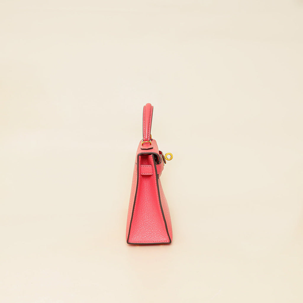 Hermes Rose Azalee Chevre Mysore Mini Kelly Sellier Bag