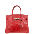 Hermes Rouge Garance Shiny Niloticus Crocodile Birkin 30 Bag