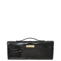Hermes Noir Shiny Niloticus Crocodile Kelly Cut Bag