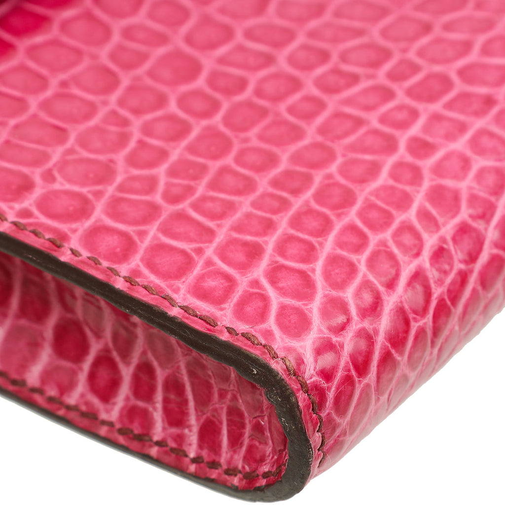 Hermes Fuchsia Shiny Porosus Crocodile Kelly Cut Clutch