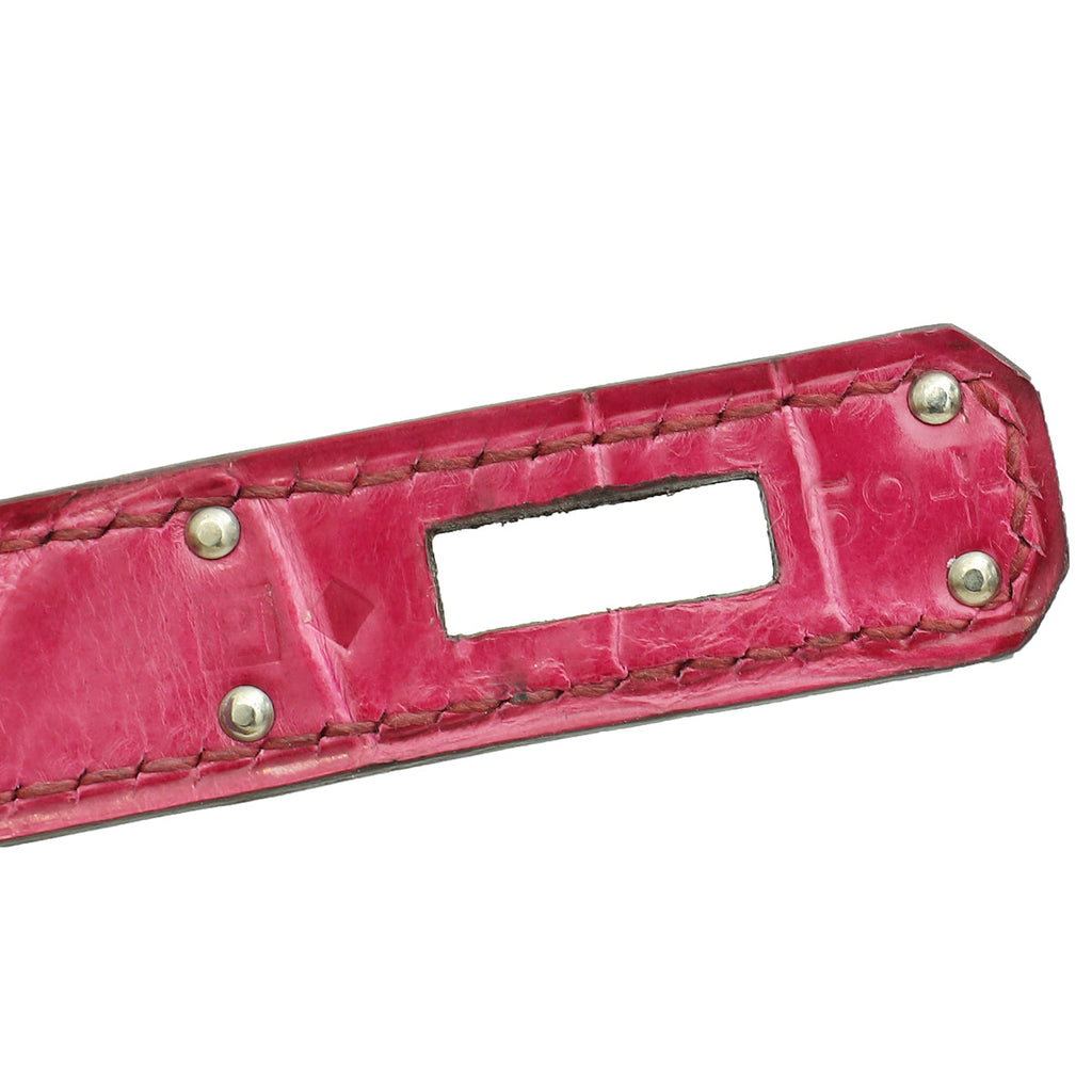 Hermes Fuchsia Shiny Porosus Crocodile Kelly Cut Clutch