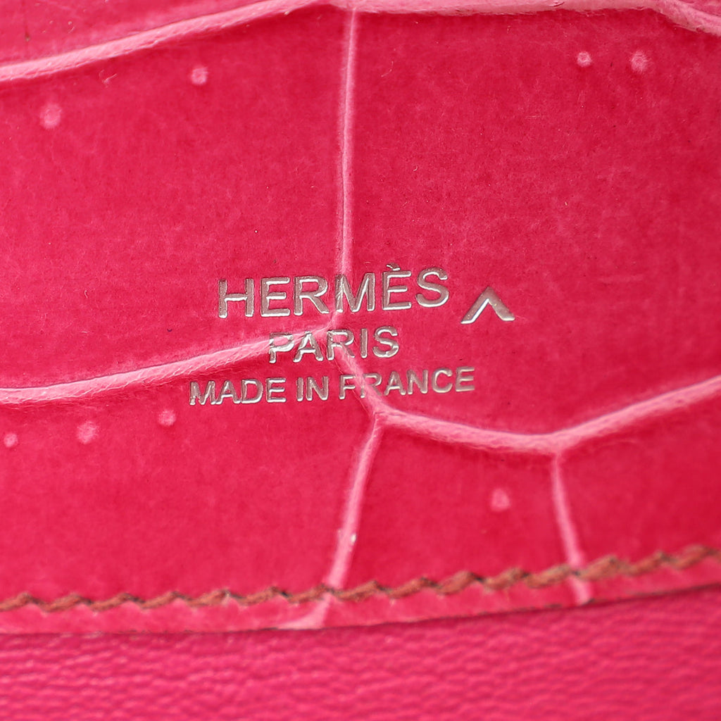 Hermes Fuchsia Shiny Porosus Crocodile Kelly Cut Bag