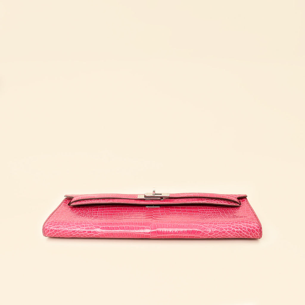 Hermes Fuchsia Shiny Porosus Crocodile Kelly Cut Bag
