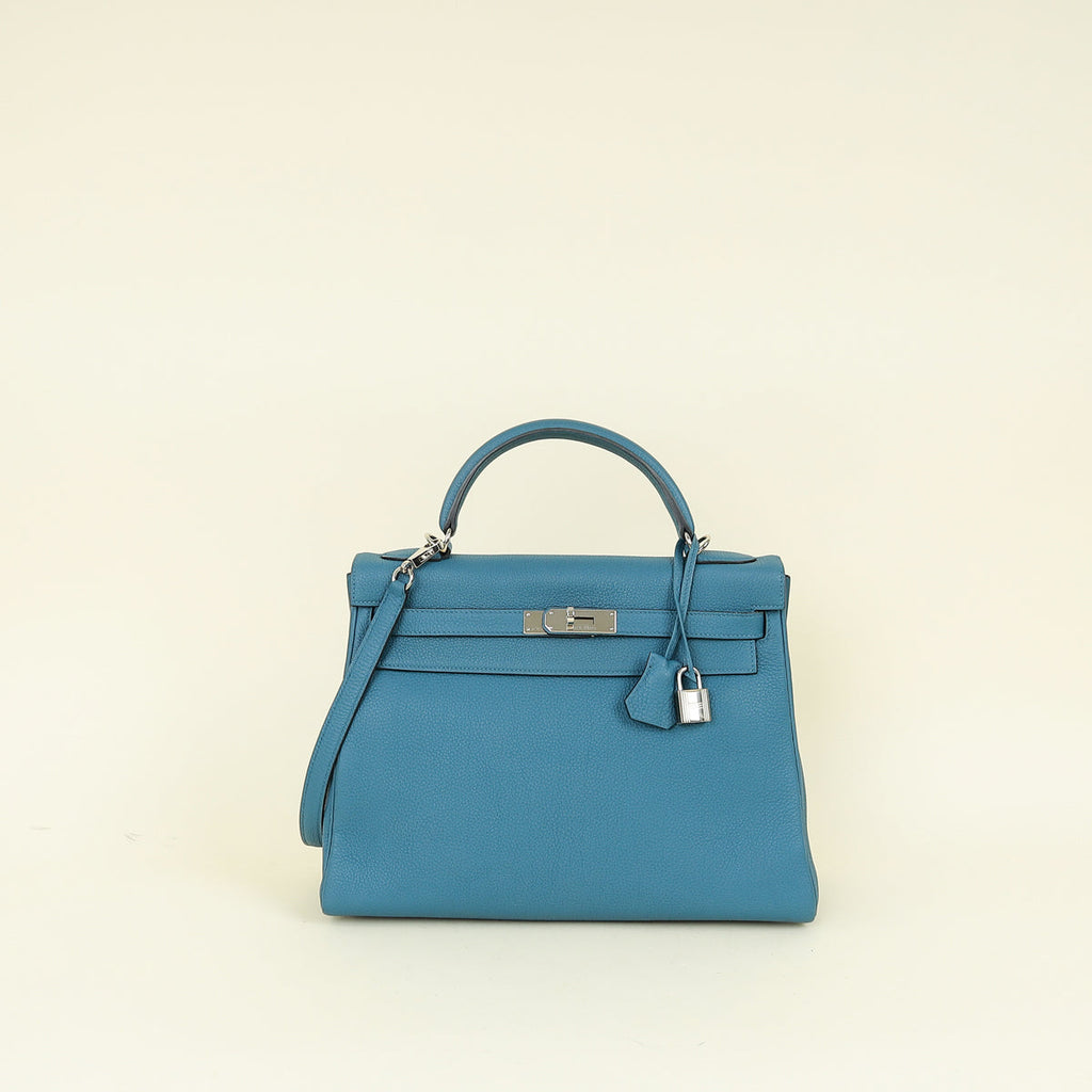 Hermes Cobalt Kelly 32 Retourne Bag
