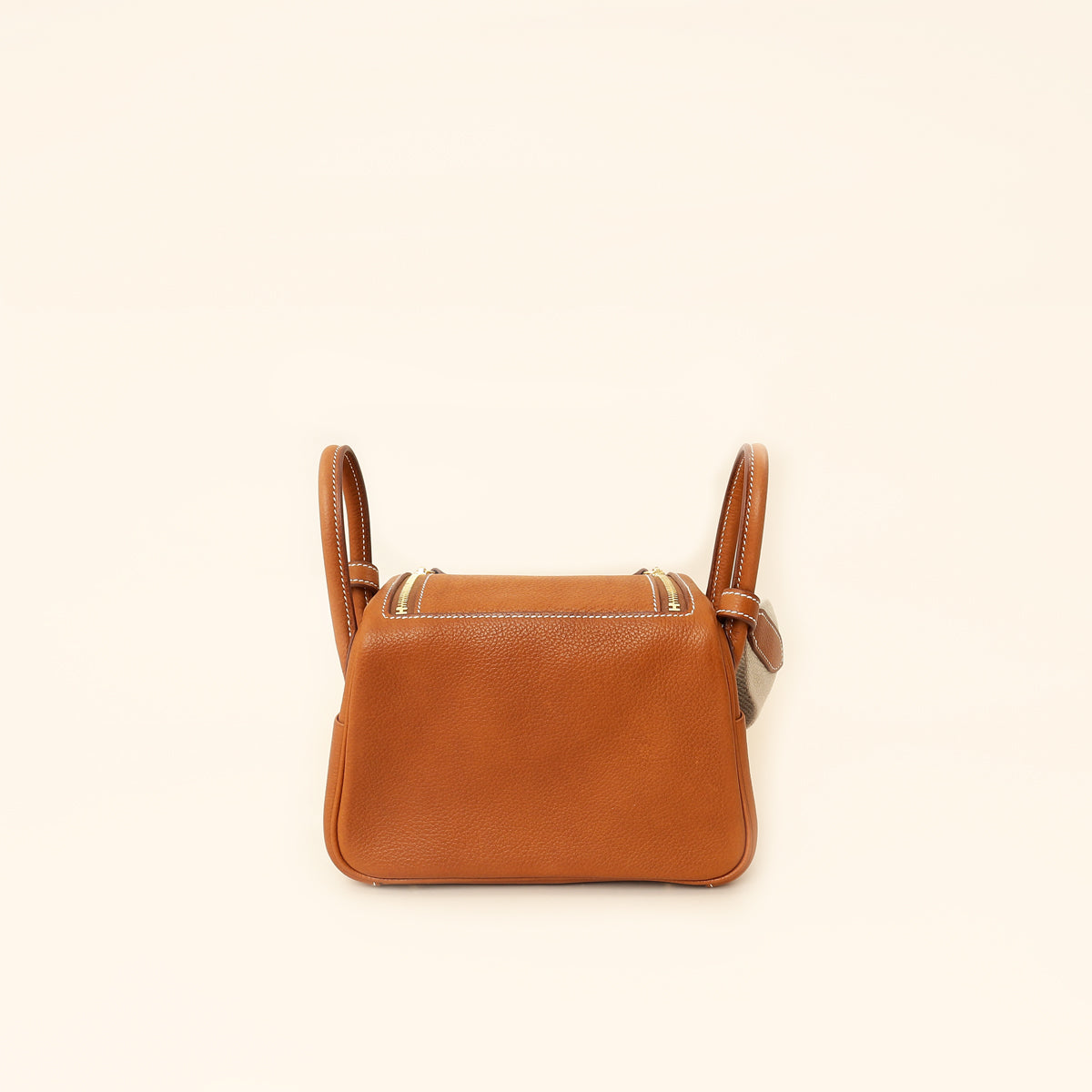 Hermes Gold Lindy II Mini Bag W/ Grain Toile Canvas Shoulder Strap