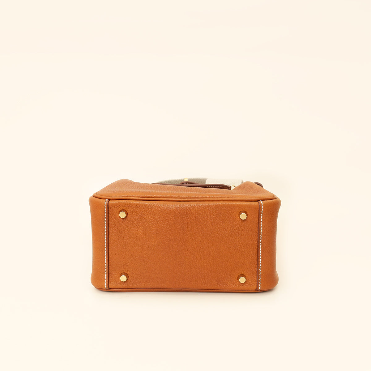 Hermes Gold Lindy II Mini Bag W/ Grain Toile Canvas Shoulder Strap