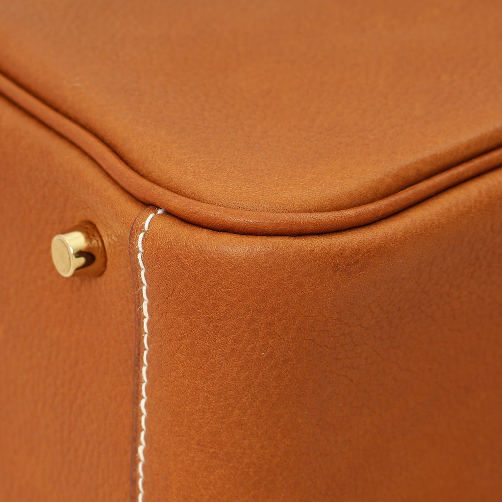 Hermes Gold Lindy II Mini Bag W/ Grain Toile Canvas Shoulder Strap