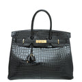 Hermes Noir Crocodile Porosus Birkin 35 Bag