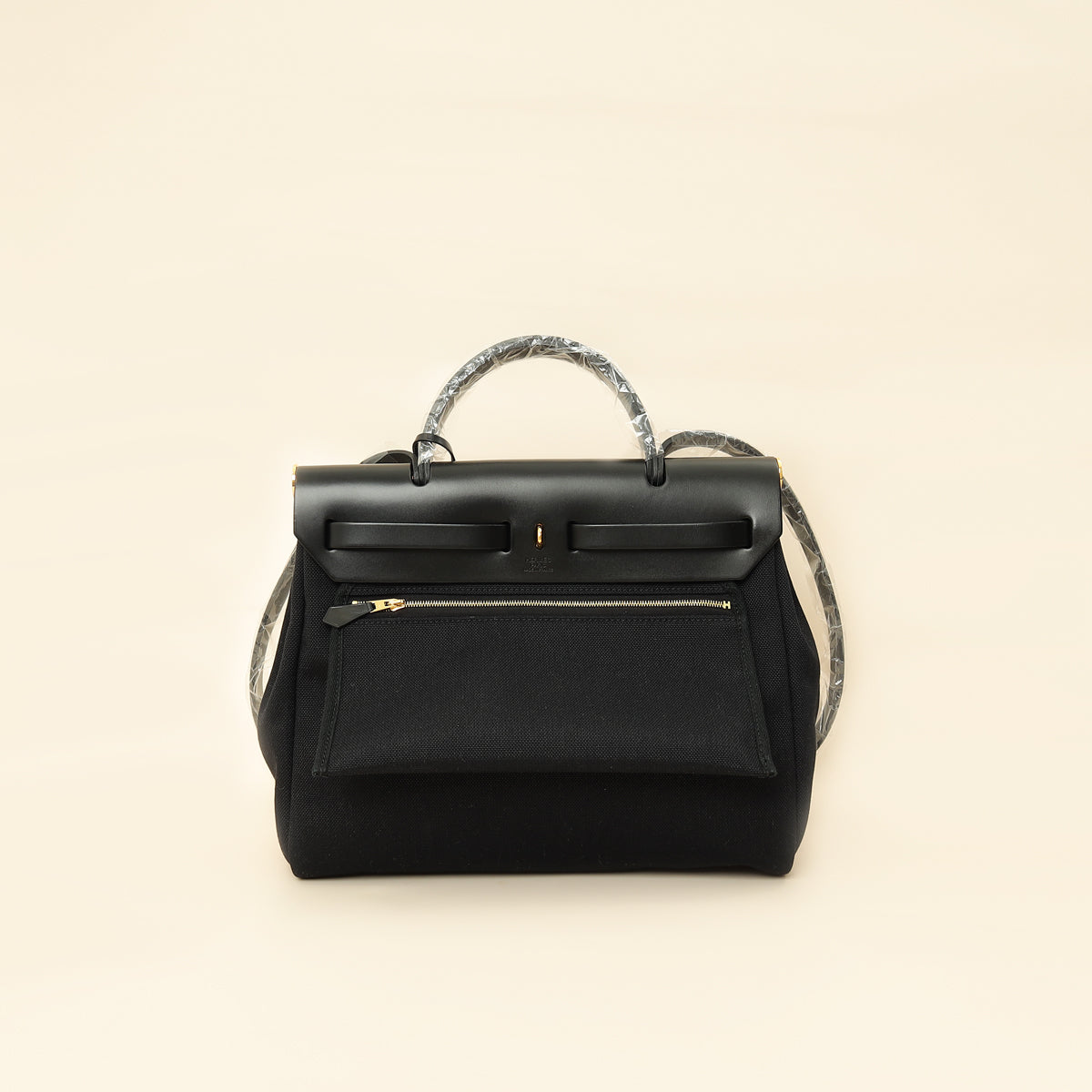 Hermes Noir Herbag Zip 31 Pm Retourne Military Toile and Vache Bag