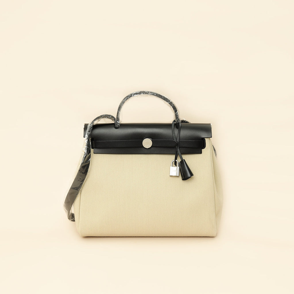 Hermes Bicolor Herbag Zip 31 PM Retourne Toile Militaire Vache Hunter Bag